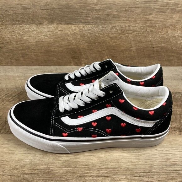 VANS Old Skool Hearts Love Black Red White RARE Shoes Sneakers Womens 8 NEW - Picture 4 of 9